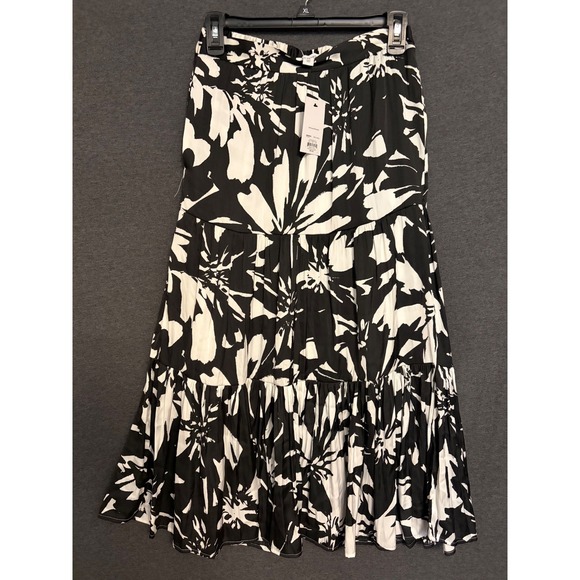 Nine West Dresses & Skirts - New Nine West Black White Floral Maxi Satin Skirt Tiered Elastic Waist XS